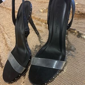 Wild Diva Shoes | Black and Clear Strap Heels